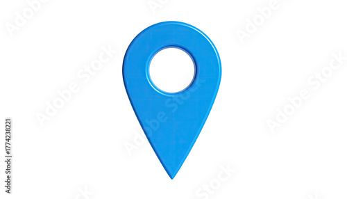 A vibrant, blue, glossy location pin isolated against a black backdrop