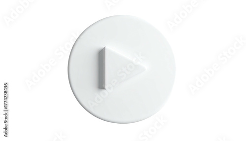 3D white circular button with a central, raised triangular play symbol