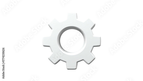 A white 3D gear icon with a slightly raised edge, set against a black backdrop
