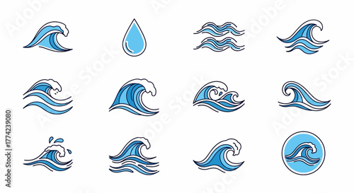 Dynamic Water Waves Vector Art A Collection of Ocean Icons for Design and Illustration
