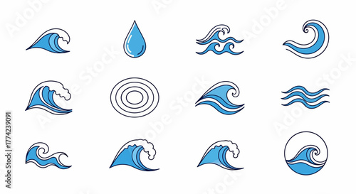 Water Elements Vector Set A Collection of Waves, Drops, and Circular Designs