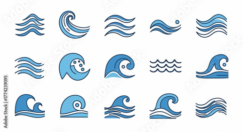 Vibrant Blue Wave Vector Graphics Collection of Ocean and Water Icons