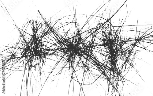 Crosshatched chaotic white line pattern texture. Scratched grunge overlay.Abstract textured effect. Black isolated on white background.Vector illustration.