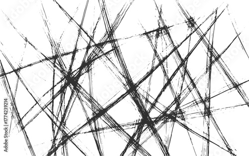 Crosshatched chaotic white line pattern texture. Scratched grunge overlay.Abstract textured effect. Black isolated on white background.Vector illustration.