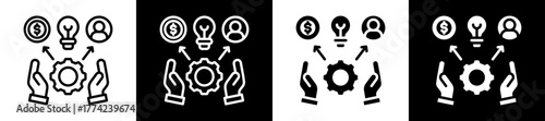 Resource Allocation Icon Set In Black And White Filled Style Collection