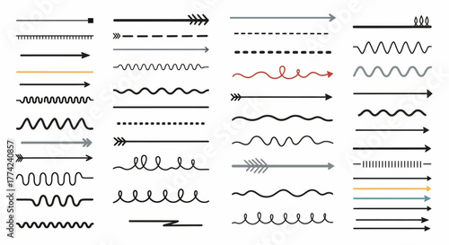Vector Illustration of Decorative Line Accents with Arrowheads and Zigzag Details