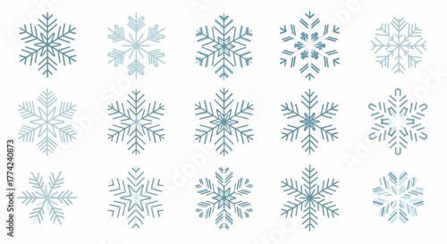 Vector Collection of Decorative Snowflake Illustrations for Winter and Christmas Design