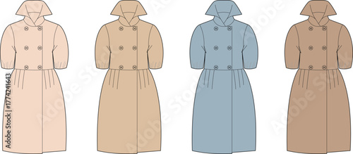 Color palette of stylish trench coats. Elegant design elements for fashion and clothing concepts