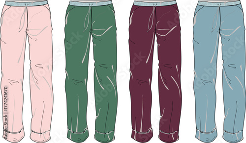 Collection of Four Pairs of Pajama Pants in Different Colors