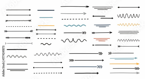 Vector Set of Decorative Underlines and Arrows for Design, Line Art Elements Collection
