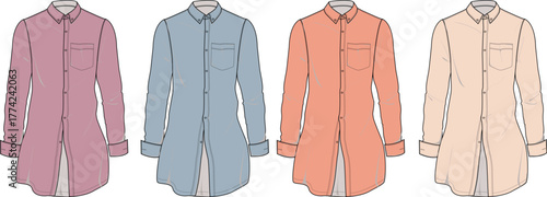 Charming collection of long-sleeved shirts in different colors fashion, style, apparel