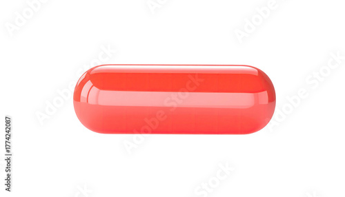 A vibrant coral-colored capsule floats against a stark black backdrop