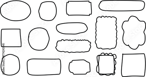 Collection of hand drawn irregular shapes and frames for design elements and decorations