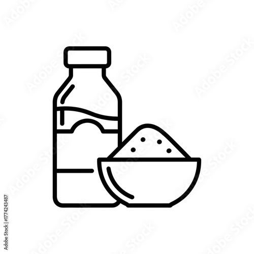 Sugar Bottle and Bowl Vector | Sweet Ingredient Line Icon | Kitchen Food Outline Illustration