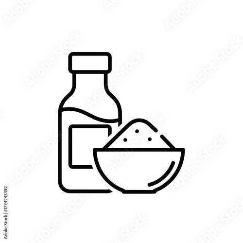 Sugar Bottle and Bowl Vector | Sweet Ingredient Line Icon | Kitchen Food Outline Illustration