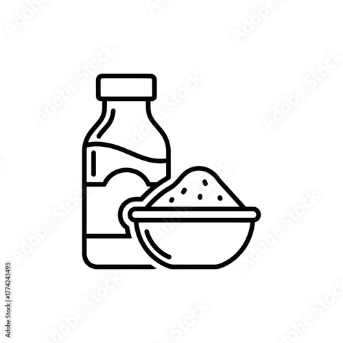 Sugar Bottle and Bowl Vector | Sweet Ingredient Line Icon | Kitchen Food Outline Illustration