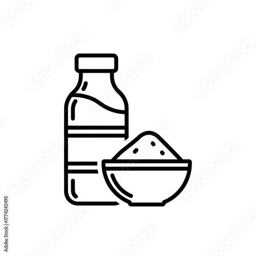 Sugar Bottle and Bowl Vector | Sweet Ingredient Line Icon | Kitchen Food Outline Illustration