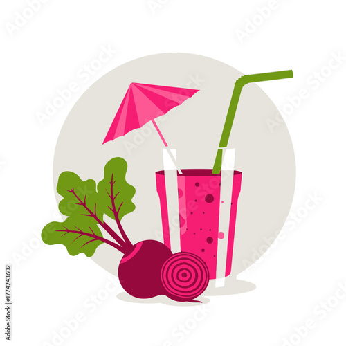 Beetroot Juice Vector | Fresh Vegetable Drink Illustration | Healthy Detox Smoothie Icon