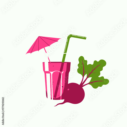 Beetroot Juice Vector | Fresh Vegetable Drink Illustration | Healthy Detox Smoothie Icon