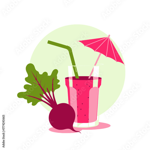 Beetroot Juice Vector | Fresh Vegetable Drink Illustration | Healthy Detox Smoothie Icon