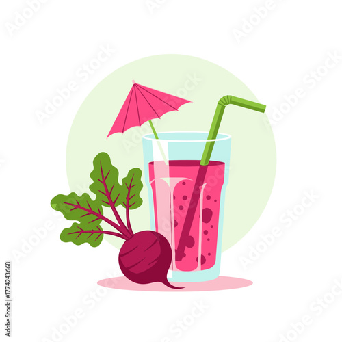 Beetroot Juice Vector | Fresh Vegetable Drink Illustration | Healthy Detox Smoothie Icon