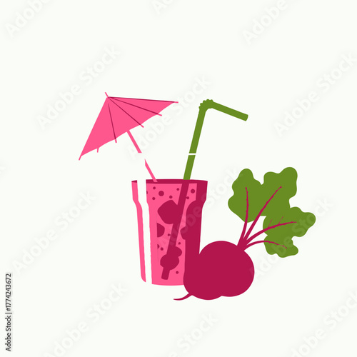 Beetroot Juice Vector | Fresh Vegetable Drink Illustration | Healthy Detox Smoothie Icon