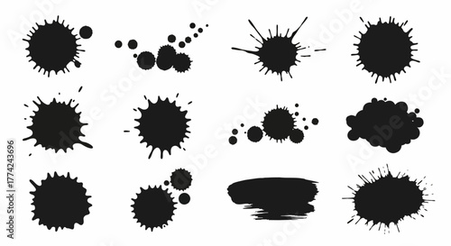 Black ink splatter vector elements Artistic grunge splashes for creative designs and decorative accents