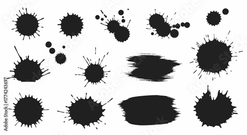 Ink Splatter Vector Art Collection of Abstract Black Paint Blots, Drops and Smears