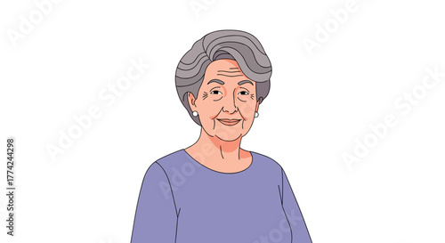 A flat modern vector illustration of an elderly woman smiling