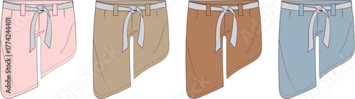 Collection of four casual shorts in different pastel colors for women