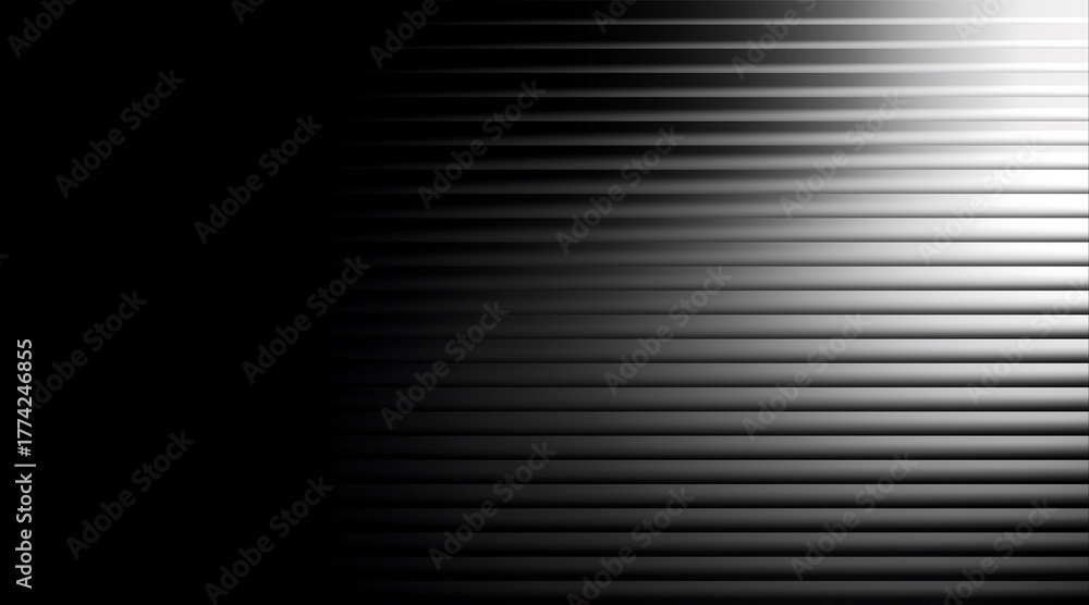 Obraz premium Abstract black and white background with horizontal lines and light effect
