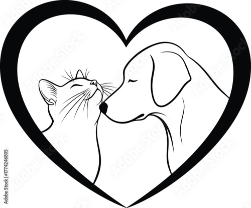Dog and cat love heart silhouette
