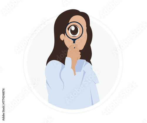 Illustration of Woman Looking Through Magnifying Glass