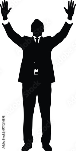 Man in suit with arms raised silhouette