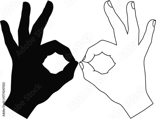 Ok gesture black silhouette white line art hands