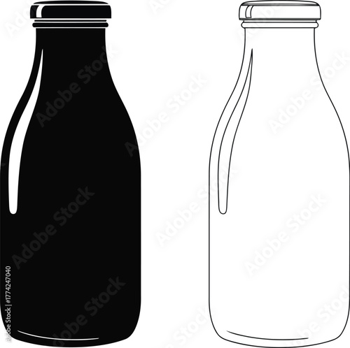 Milk bottle silhouette outline black and white