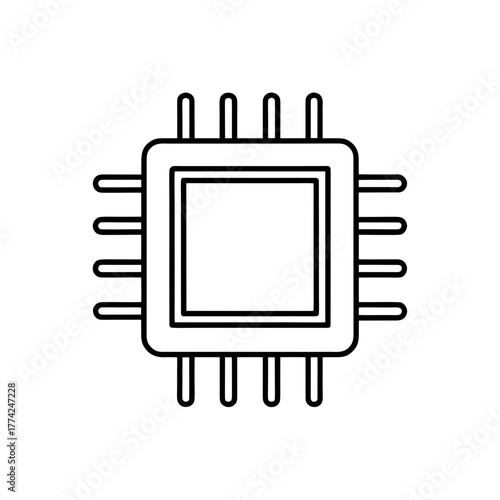 Simple outline cpu chip on transparent background