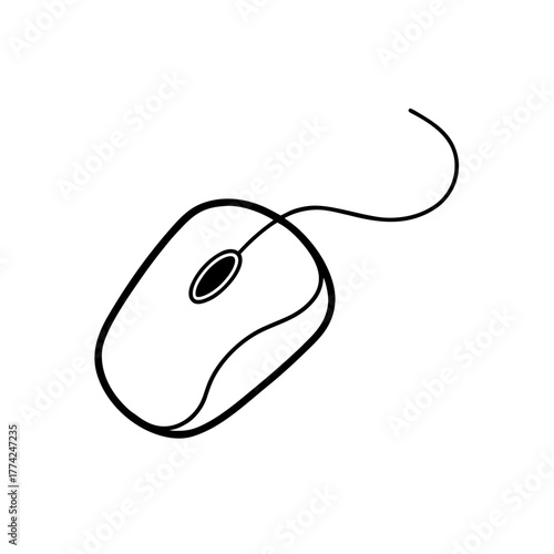 Outline of wired mouse on transparent background