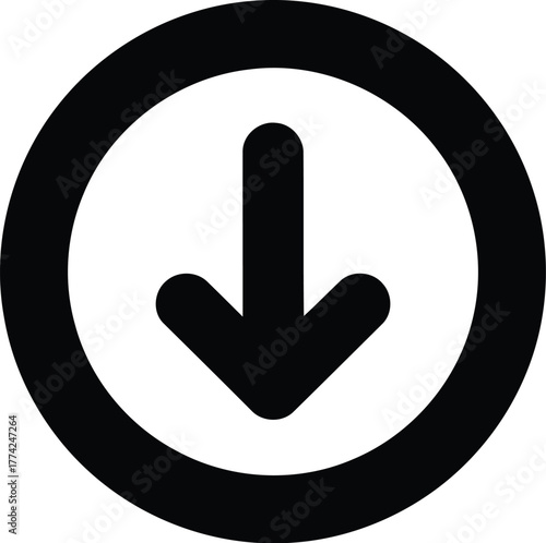 Black down arrow circle icon vector