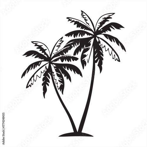 Two palm trees silhouette in vector format