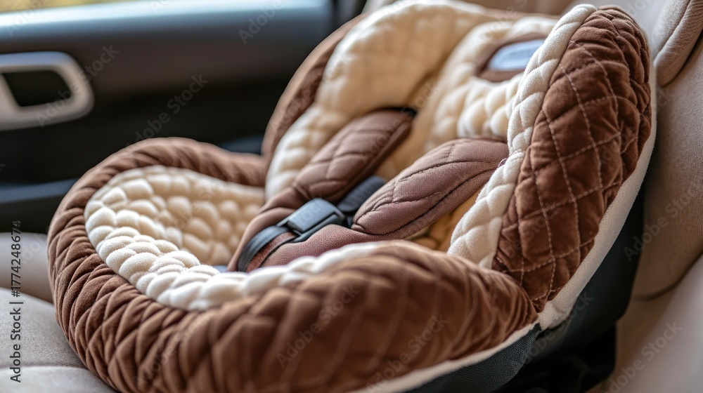 Obraz premium Beige and brown quilted car seat