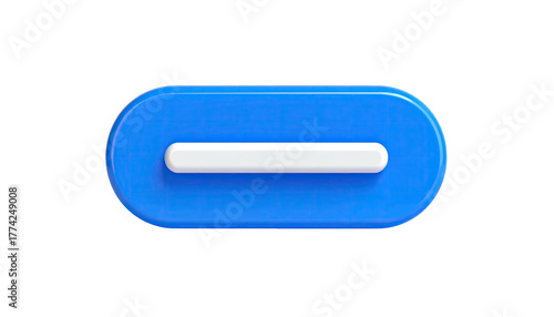 A 3D render shows a blue rounded rectangle with a centered white line