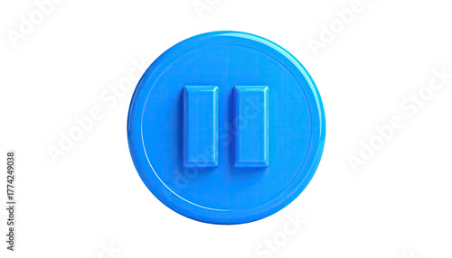 A vibrant, glossy blue pause button with two vertical bars centered on black