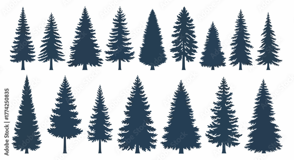 Obraz premium A Variety of Pine Tree Silhouettes A Vector Set for Natural Designs and Graphics