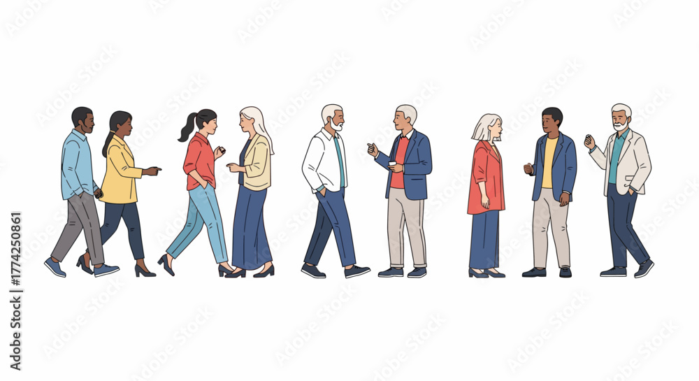 Obraz premium Vector Illustration Diverse Group of People Standing and Walking