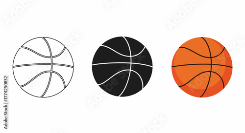 Basketball Vector Set Outline, Silhouette, and Full Color Designs for Sports and Game Graphics