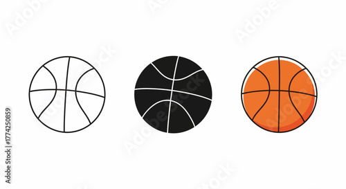 Basketball Vector Illustration Outlined, Solid, and Colorized Designs for Sports Enthusiasts