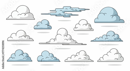 Cloudy Dreams Whimsical Vector Illustration of Sky Elements for Graphic Design and Weather Concepts