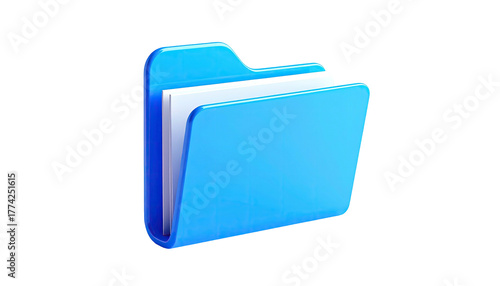A vibrant blue folder icon, slightly open with paper, set against black