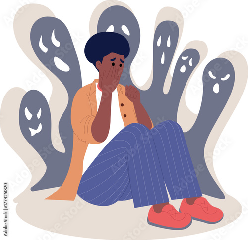 Mental health struggles concept: young man battling inner demons